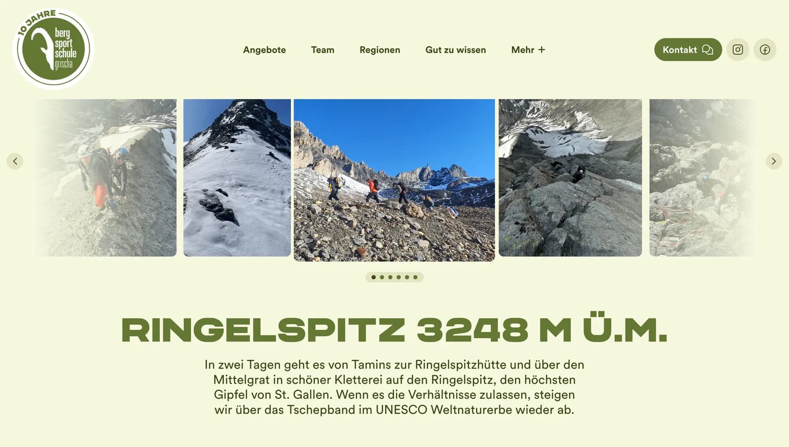 Course detail page on the mountain sports school website