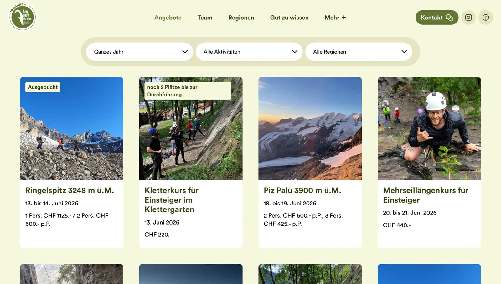 Kursverwaltung einer Bergsportschule mit Eventless