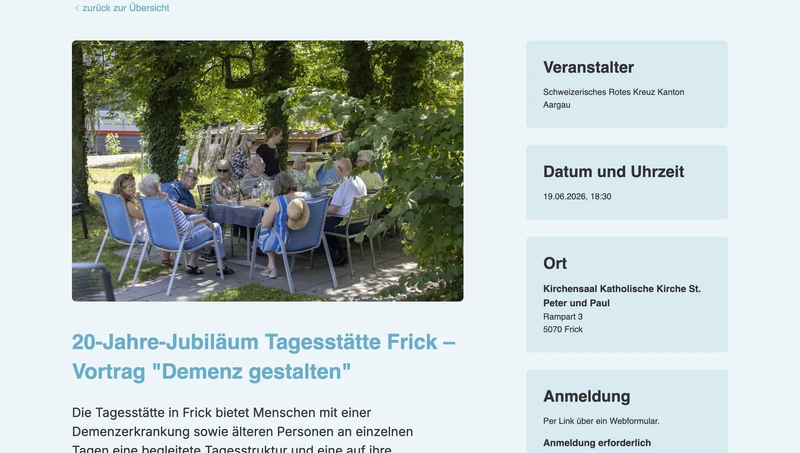 Event detail page on the Älterwerden Fricktal website