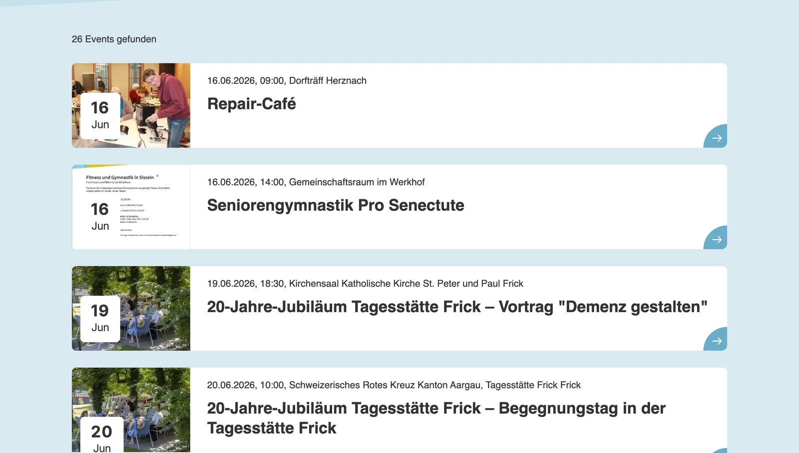 Event calendar on the Älterwerden Fricktal website